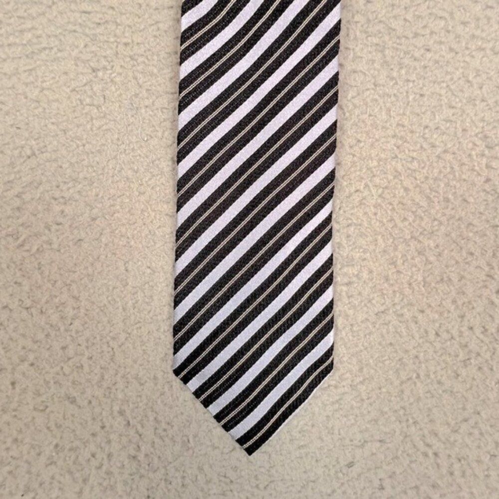 ERMENEGILDO ZEGNA MENS SILK TIE LIGHT AND DARK BLUE STRIPES